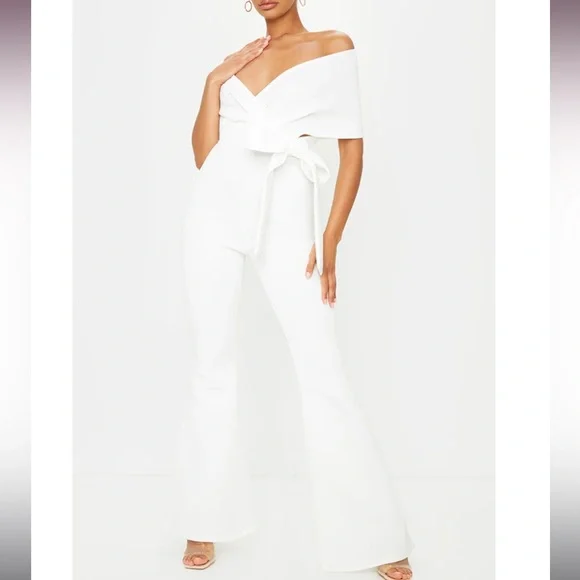 White Bardot White Scuba Jumpsuit Karen Millen Tailored Bardot